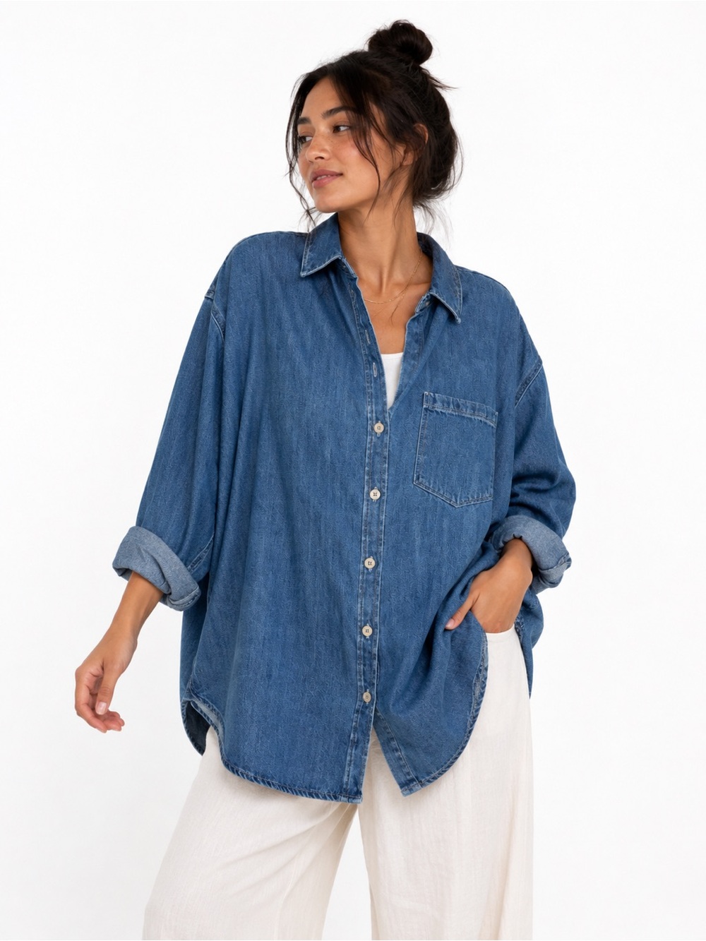 Offline by aerie very Oversized Denim Button-Down Shirt - Blue